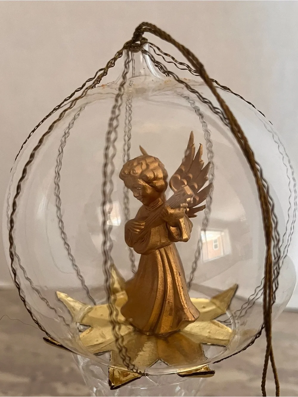 Vintage Angel Playing Instrument Diorama Blown Glass Christmas Ornament Germany